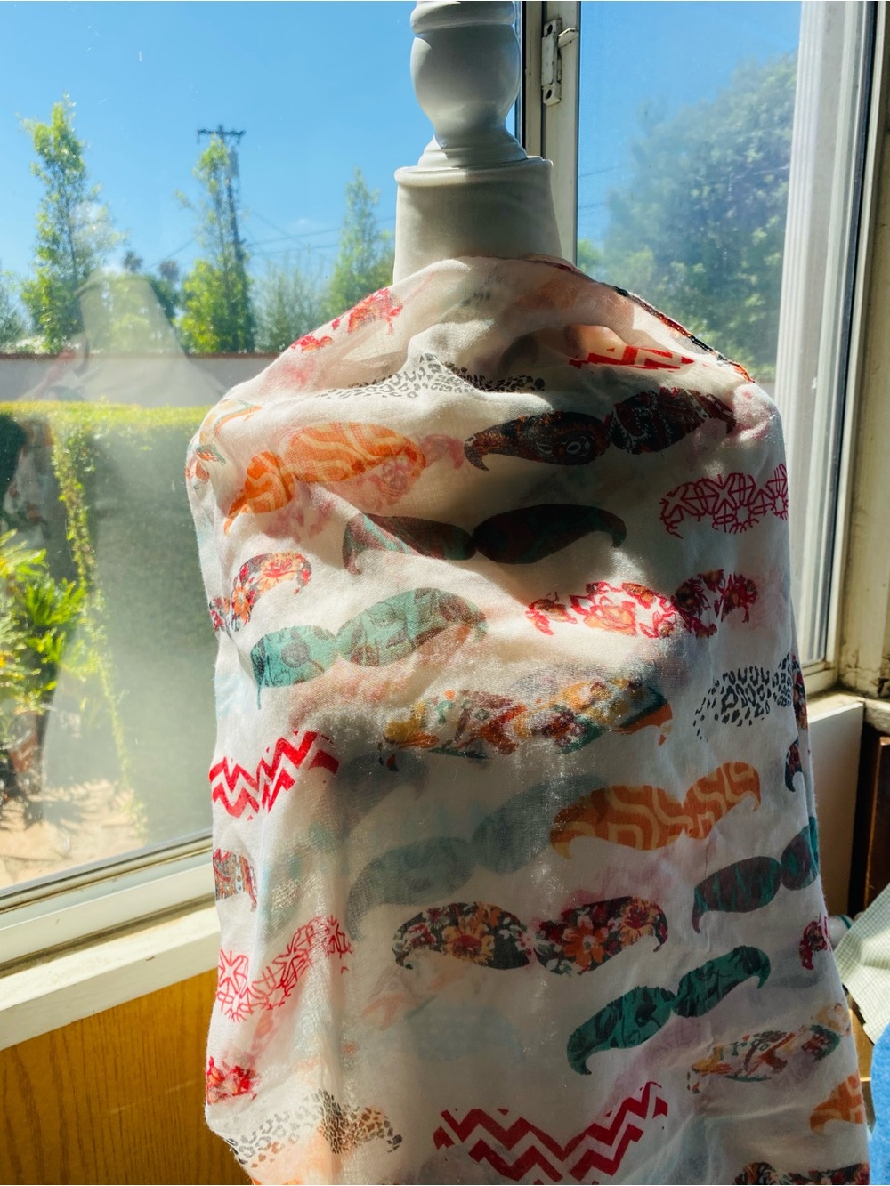 Unbranded Multicolor Mustache Print Lightweight infinity Scarf